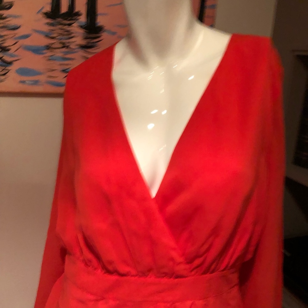 Bebe orange/red long sleeve dress lace underneath - Picture 6 of 7